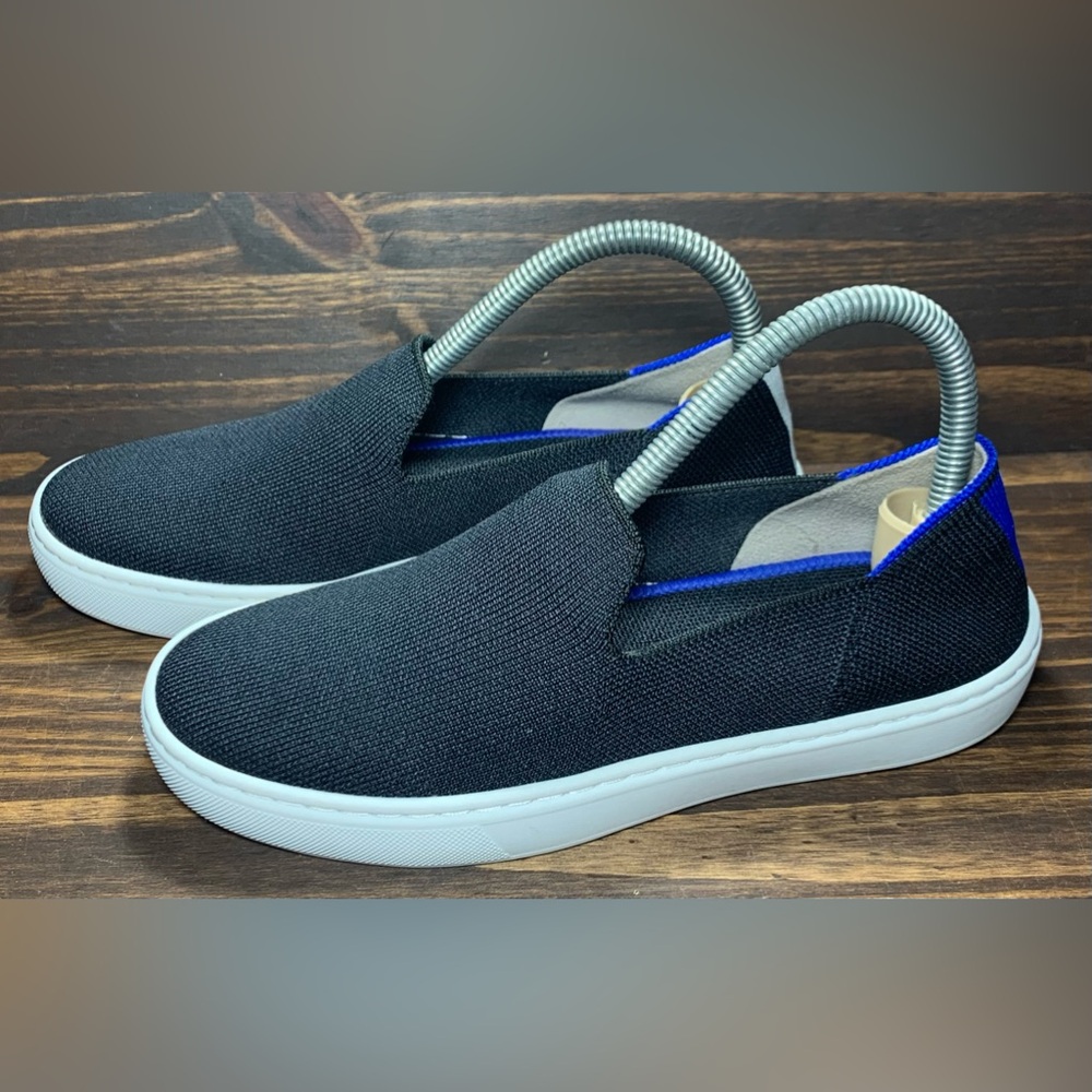 Rothy’s The Original Slip On Womens Size 6 Shoes Black White Blue Sneakers